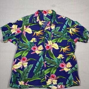 VTG Scorpio Mens 2XL Cotton Short Sleeve Button Up Tropical Blue Hawaiian Floral